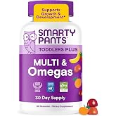 SmartyPants Toddler Plus Multivitamin Gummies, Vitamin D, Omega 3, 60 Ct | Vitamin B12, B6, A, K &amp; Zinc, Biotin, Gluten Free, 30 Day Supply