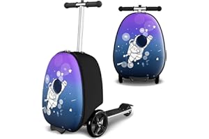 Baotree 2-in-1 Ride-On Scooter Suitcase, Scooter Luggage for Kids Ages 5-12, Foldable & Lightweight Carry with LED Light-Up Wheels