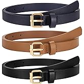 TRIWORKS 3 Pack Women Skinny Leather Belt for Jeans Pants Dress Ladies Thin Waist Belt with Gold Buckle