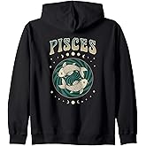Pisces Vintage Zodiac Fishes Psychedelic Astrology Art Zip Hoodie