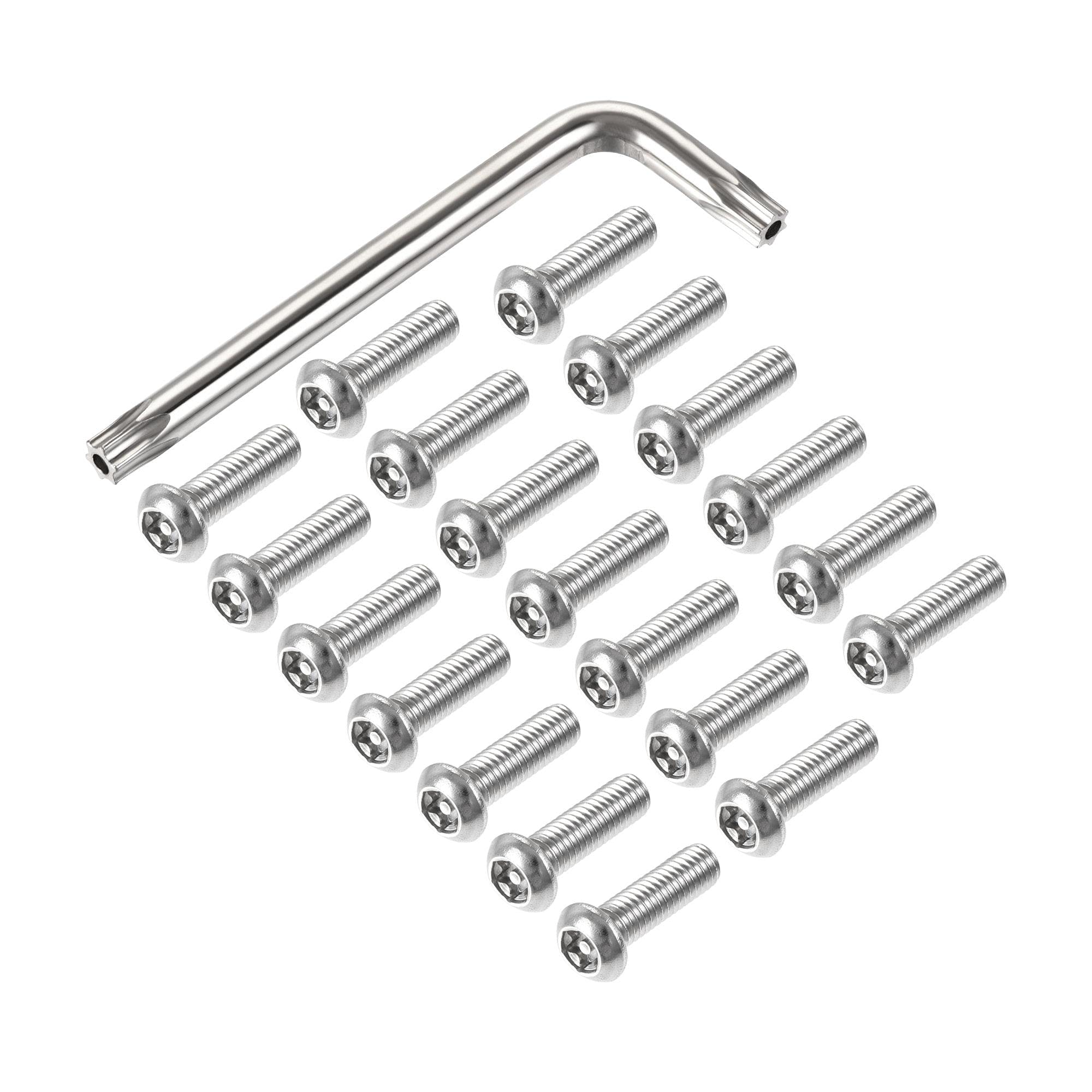 sourcing map M6x20mm Torx Security Machine Screw, 20pcs Pan Head Screws Inside Column, with T30 L-Type Wrench, 304 Stainless Steel Fasteners Bolts