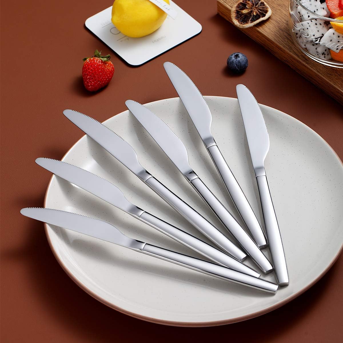 Berglander Dinner Knives Set Of 6, Stainless Steel Shiny Modern Dinner Knife, Butter Knife Table Knives Dishwasher Safe: Kitchen & Dining