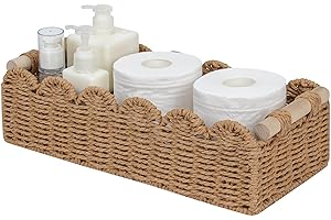 Onilife Paper Rope Scalloped Edge Toilet Paper Storage Basket, Living Room Bedroom Bathroom Decor Wicker Baskets for Over Toi