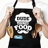 NAHMAKNE Funny BBQ Aprons Gifts - Dude with The Food - Men's Grilling Cooking Black Aprons with 2 Pockets, Adjustable Neck Strap - Birthday Grilling Gifts for Men, Dad, Husband, Boyfriend, BBQ Lover