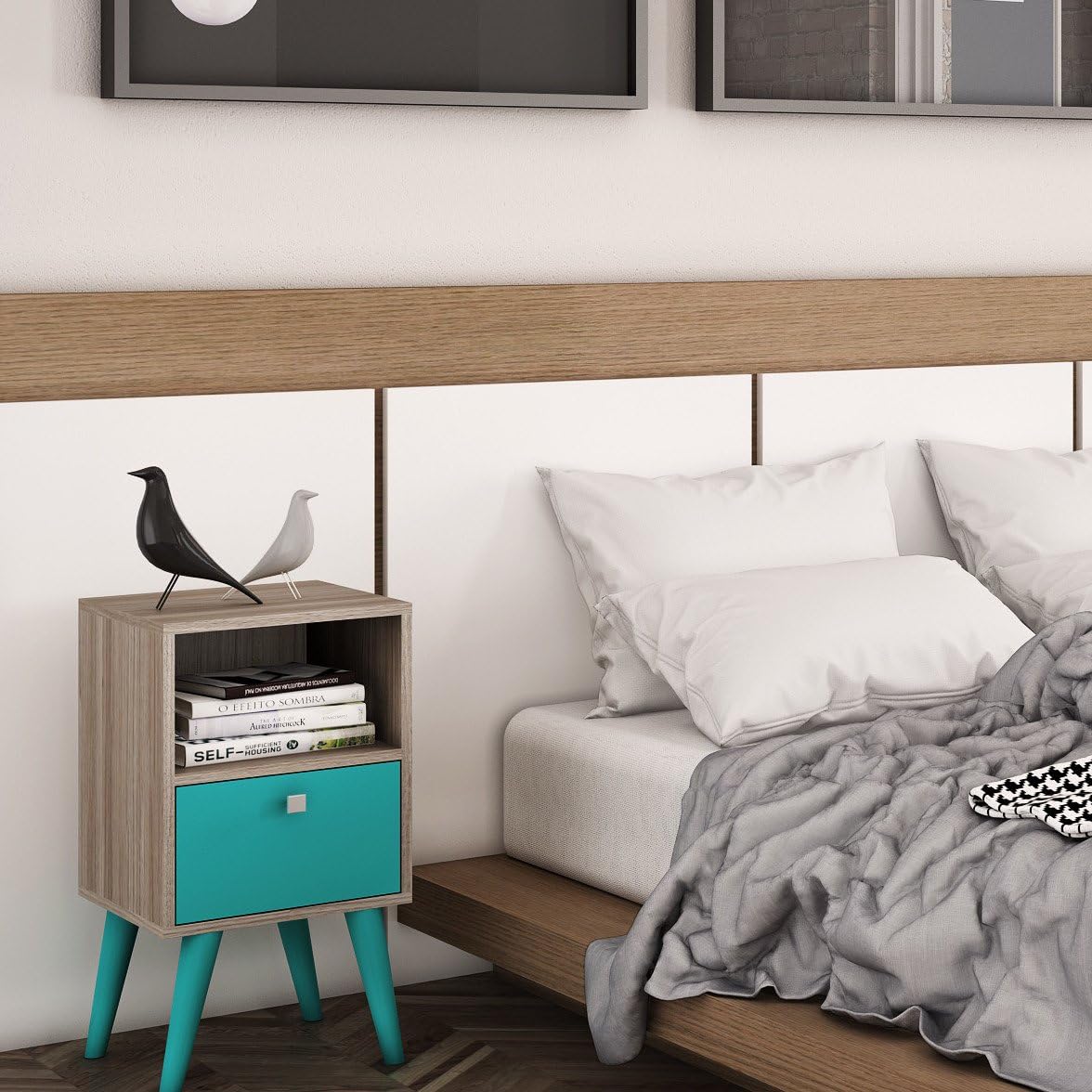 Fashion Furniture Carneal 1 Drawer Nightstand With Splayed Legs And Unique Square Knob Design Made W Manufactured Wood In Oak Aqua Finish 24 8 H X 12 99 W X 13 78 D In Amazon Ca Home