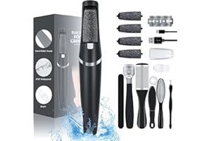 DONGXW Electric Callus Remover for Feet, 17 in 1 Rechargeable Foot File Pedicure Tools, Water-Resistant Foot Scrubber Dead Skin Remover Professional Pedicure Set with 4 Roller Heads, 2 Speed