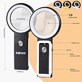 KIBTOY Magnifying Glass with Light and Stand 18 LED Folding Desk Magnifier Black view 4