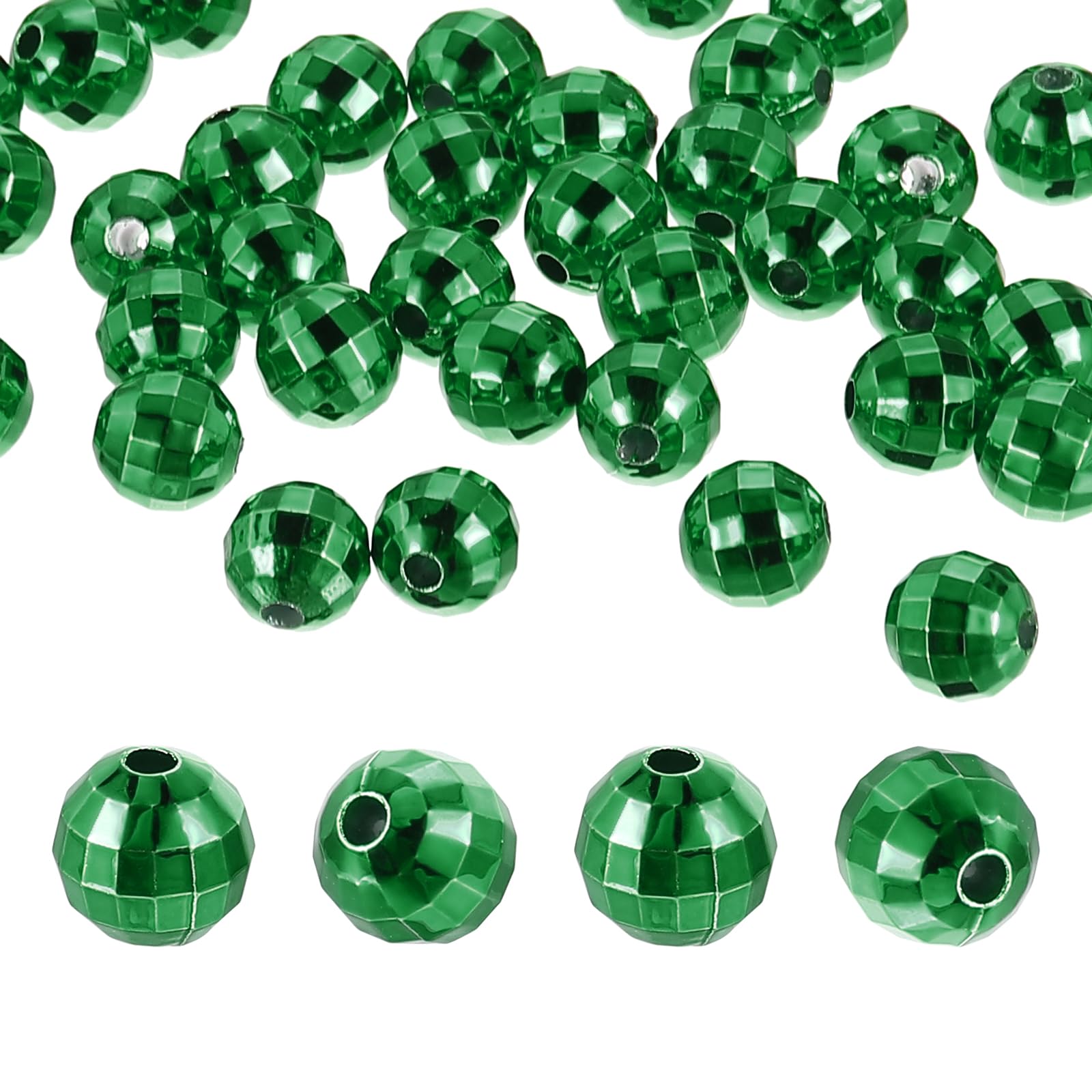 PATIKIL Disco Ball Beads, 50 Pcs 10mm Reflective Round Acrylic Mirror Ball Charm for Decoration DJ Party DIY Crafts, Green