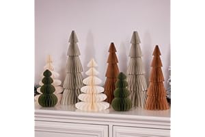 BALUN ADMHAIL 8PCS Paper Christmas Tree, Neutral Christmas Honeycomb Centerpieces, 3D Minimalist Paper Trees Table Decorations for Home Xmas Holiday Party Decor(Gray, Brown, White, Green)