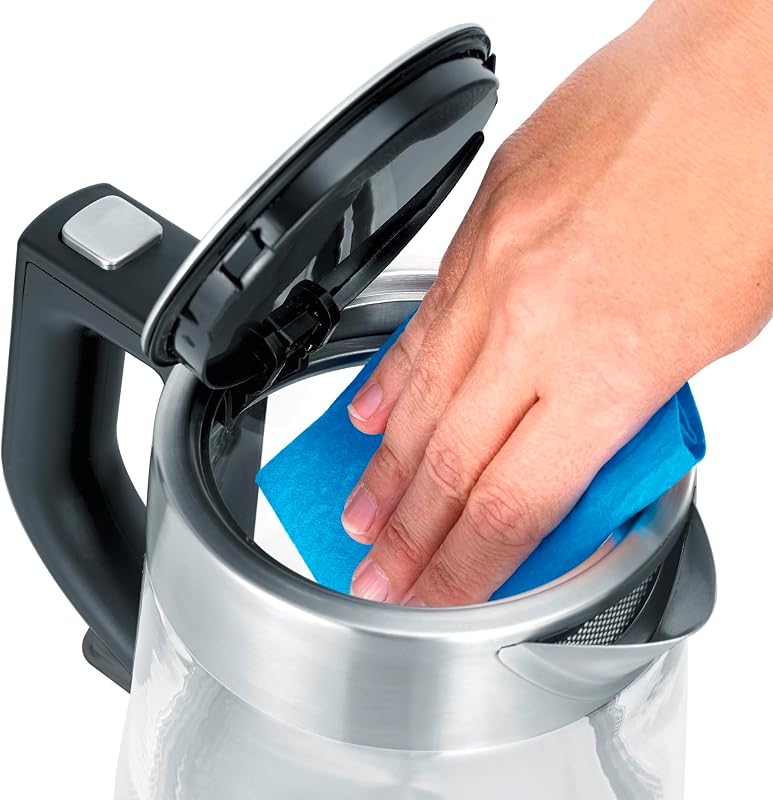 Chaleira de vidro SEVERIN, Jarro de ebulição de água de conexão sem fio, potente e compacto, chaleira elétrica com filtro anticalcário, aço inoxidável/preto, WK 3468