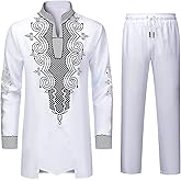YND Men’s 2 Piece Dashiki Set African Outfit and Pants, Shirt with Gold Print