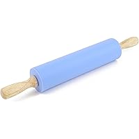 Remeel Silicone Rolling Pin Non-stick Surface Wooden Handle (12 inch, Blue)
