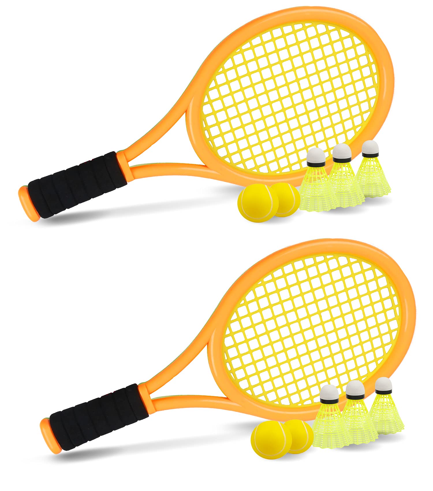 Kid Tennis Racket with Bag,Plastic Racquet Include 4 Foam Ball,6 Badminton shuttlecocks for Children (Over 3 Years Old),Toddler Outdoor/Indoor Sport Play (Orange&Green)