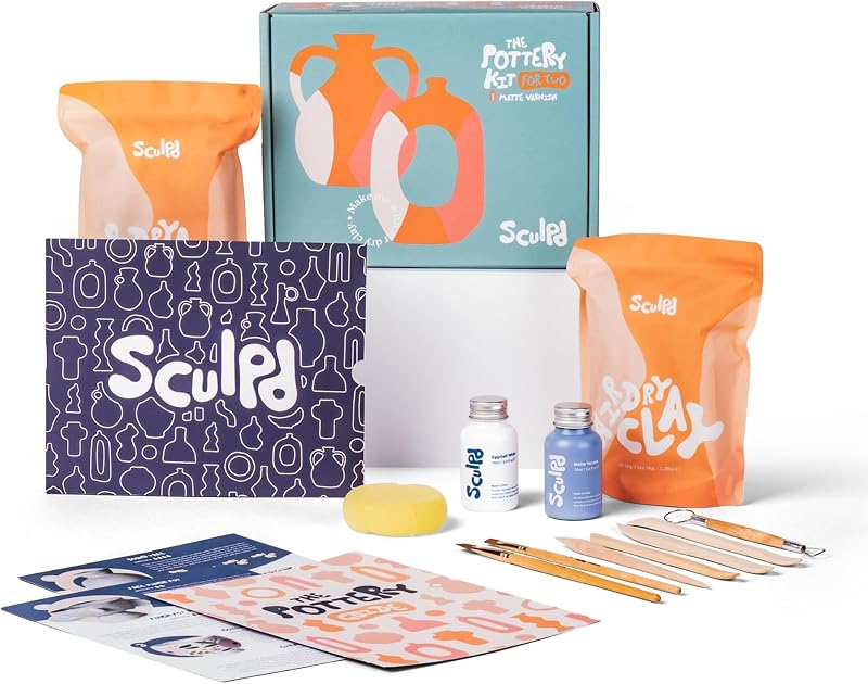 Sculpd Pottery Starter Kit Air Dry Clay Complete Beginners Set for 2