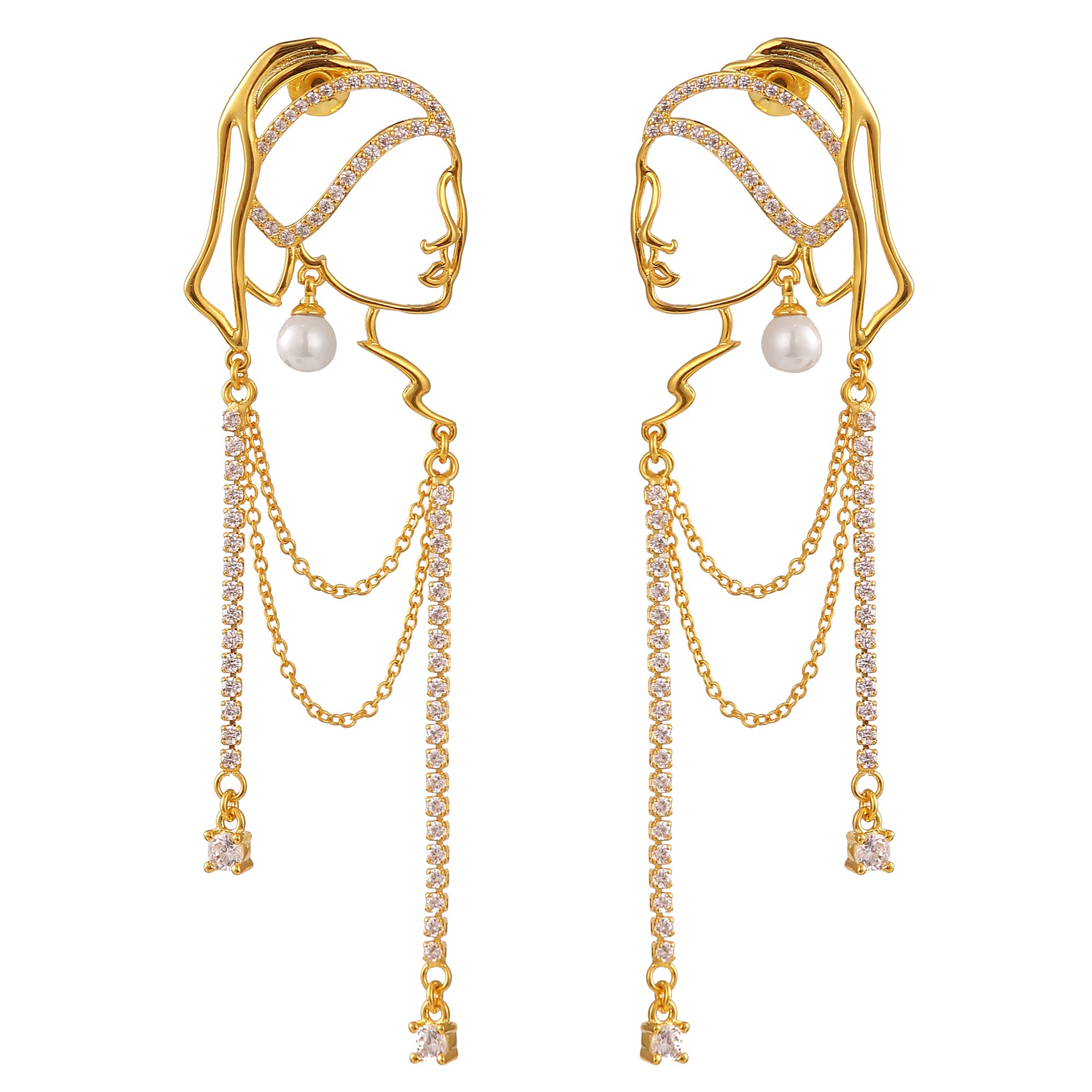 Unique abstract face Art dangle earrings for women girl outline rhinestone tassel dainty Hollow out earrings jewelry fashion dangles long statement lightweight earrings (Yelow)