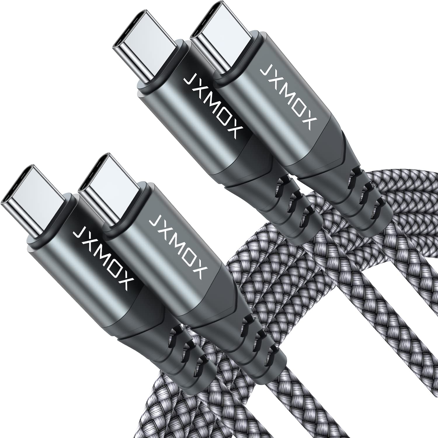 Photo 1 of 2 package JXMOX USB C to USB C Cable (2 Pack 3.3ft), 60W (3A) Type C Fast Charging Cord Charger Compatible with iPhone 17 16 15 Pro Max, MacBook, iPad Pro Air 4, Samsung Galaxy S25 S24 S23 S22 S21 Ultra (Grey)