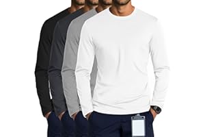 August Alley 4 Pack Men's Long Sleeve Underscrub Shirts Nurse Crewneck Work Tops Stretchy Laying Undershirts Basic Tee