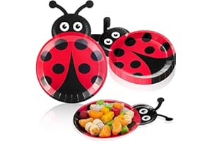 meekoo 24 Pcs Ladybug Plates Party Paper Plates Ladybug Theme Party Decorations for Dinner Dessert Picnic Birthday Wedding