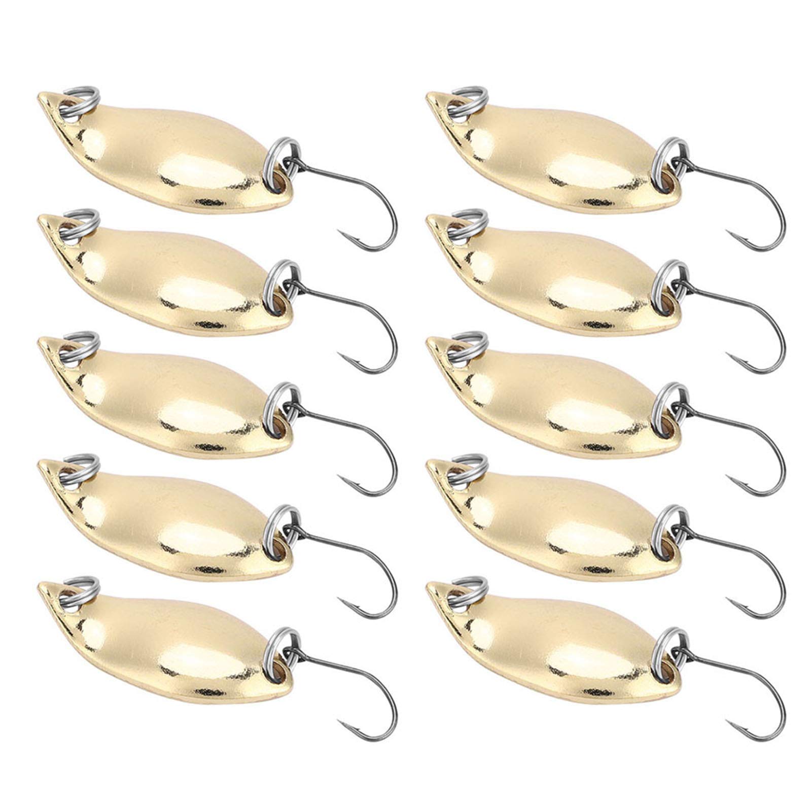 10 Pieces Fishing Lures Wobbler Baits Artificial Metal Baits Hook Lure Metal Spoon Bait Set (2.5g gold)