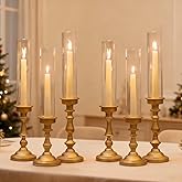 NUPTIO Gold Candlestick Holders Bulk: Set of 6 Tall Hurricane Glass Taper Candleholders - Vintage Candles Stick Stand for Wedding Bridal Shower Birthday Party Centerpiece Decor