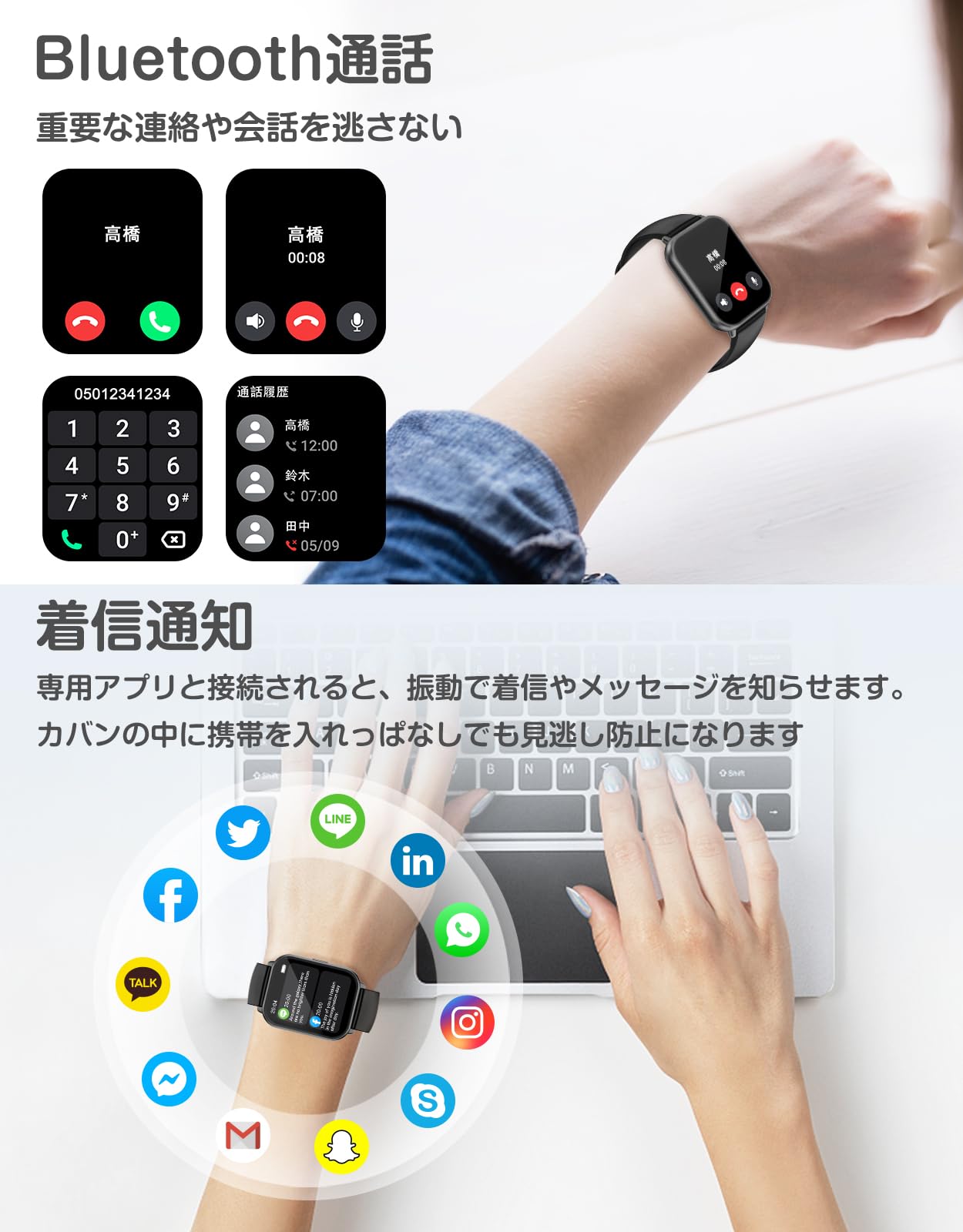 Smartwatch, iPhone/Android Compatible, Bluetooth Large Screen, Wristwatch, Pedometer, Smart Watch, 7 Day Battery Life, Incoming Call Notification, Smartphone Search, DIY Dial, IP68 Waterproof, Alarm,