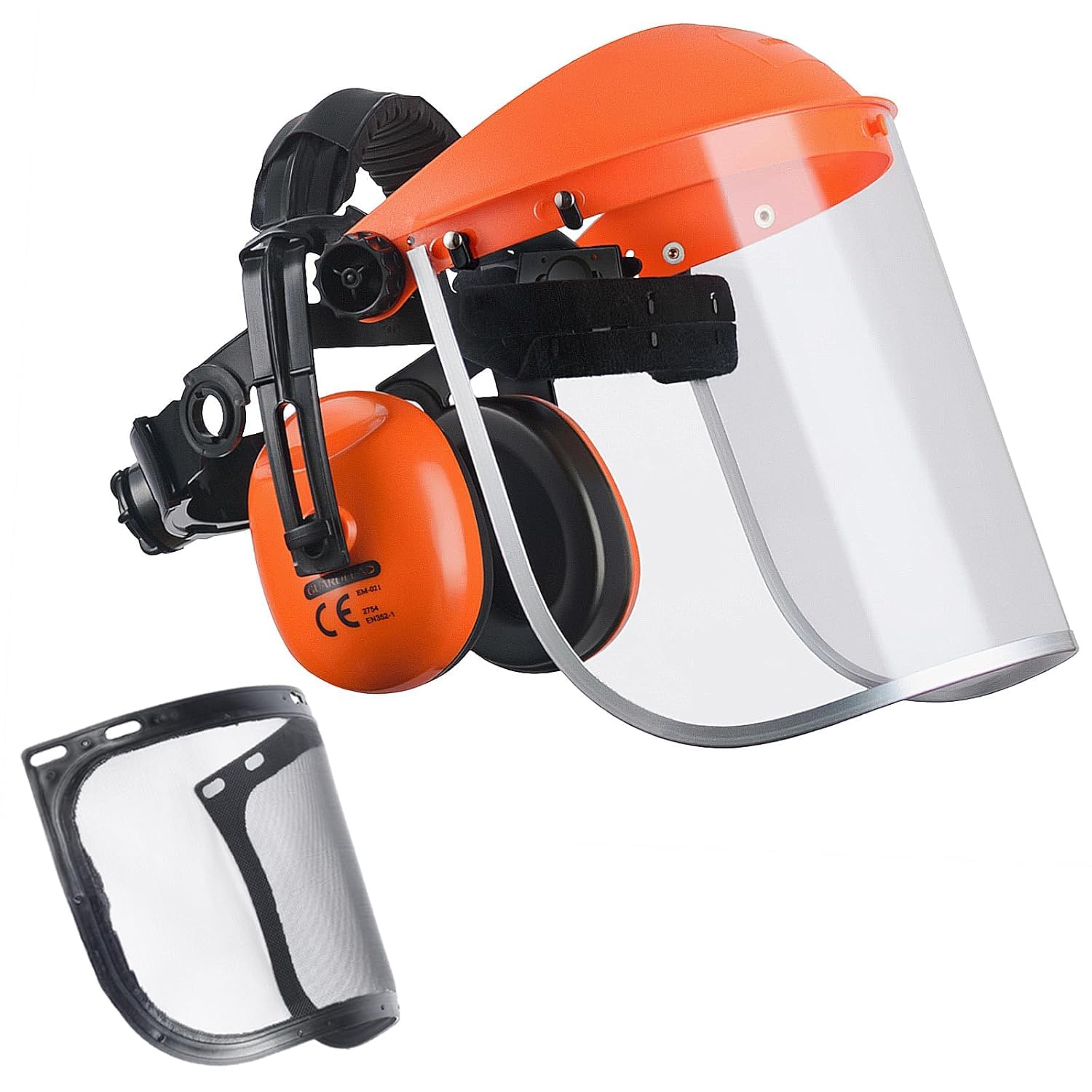 GUARDLEAD Chainsaw Visor, Shield and Ear Muffs 2 in 1 Headgear Combination, Flip up shield Comes with 2 Visor （Mesh & Clear）