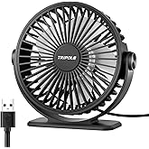 TriPole USB Desk Fan Small Portable, 360&deg; Rotation Quiet Mini Personal Fan | Black, 3 Speeds Plug In USB Fan, Desk Fans Small Quiet, 4.9ft Cable, Strong Breeze for Desktop Bedroom Office Table Travel