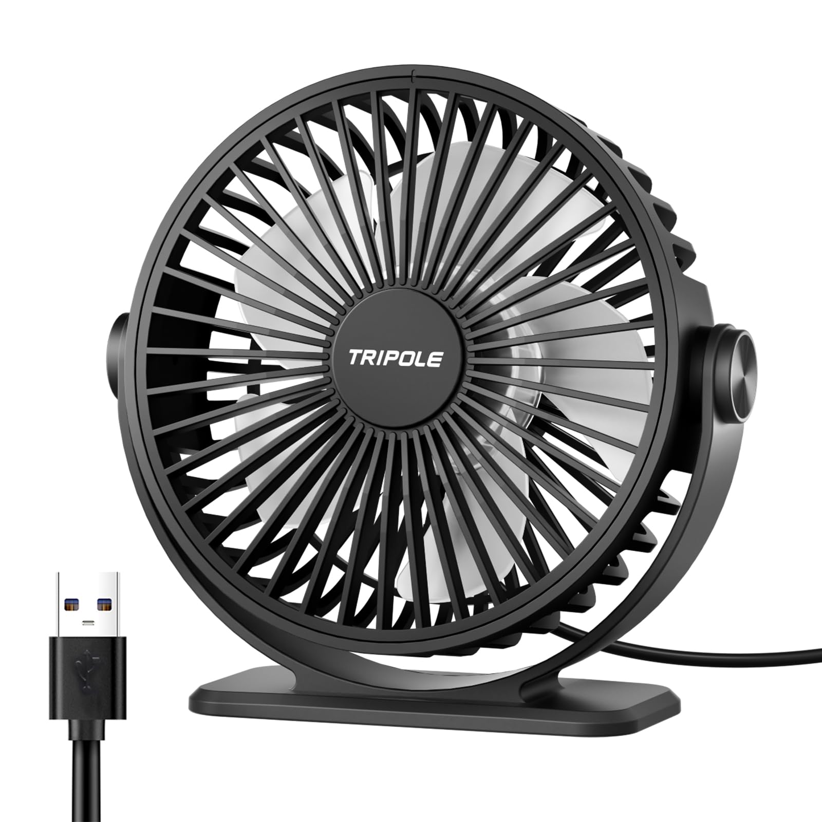 Photo 1 of TriPole Desk Fan USB Powered Small Portable Fan, 3 Speeds Adjustable Strong Breeze Mini Personal Fans, 360° Rotation Quiet Plug In USB Fans for Desktop Bedroom Office Table Travel, Black, 4.9ft Cable