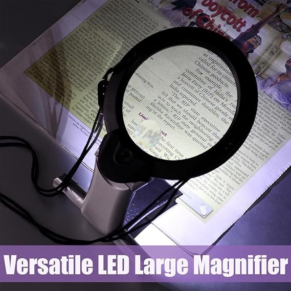 Loupes 2 Lentilles Loupe Lecture X2 et X6 Grossissante Eclairante LED