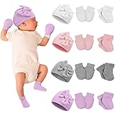 Toulite 4 Pack Preemie Baby Hats Mittens and Socks Set Premature Newborn Baby Girl Cotton Bow Knot Caps for Nicu Girl Boy