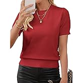 Libsorge Womens Short Sleeve Sweater Fall 2025 Business Casual Outfits Crewneck Lightweight Thin Sheer Knit T-Shirt Top