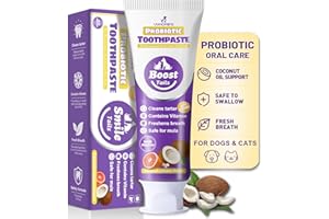 Natural Coconut Oil Cat & Dog Toothpaste – Enzymatic & Probiotic Formula with Vitamin B. Fights Plaque, Tartar & Bad Breath. 