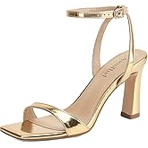 AIUNIIND Women's Square Open Toe Heeled Sandals Chunky High Heels Ankle Strap Sandals for Women Prom Wedding Heels Gold 7