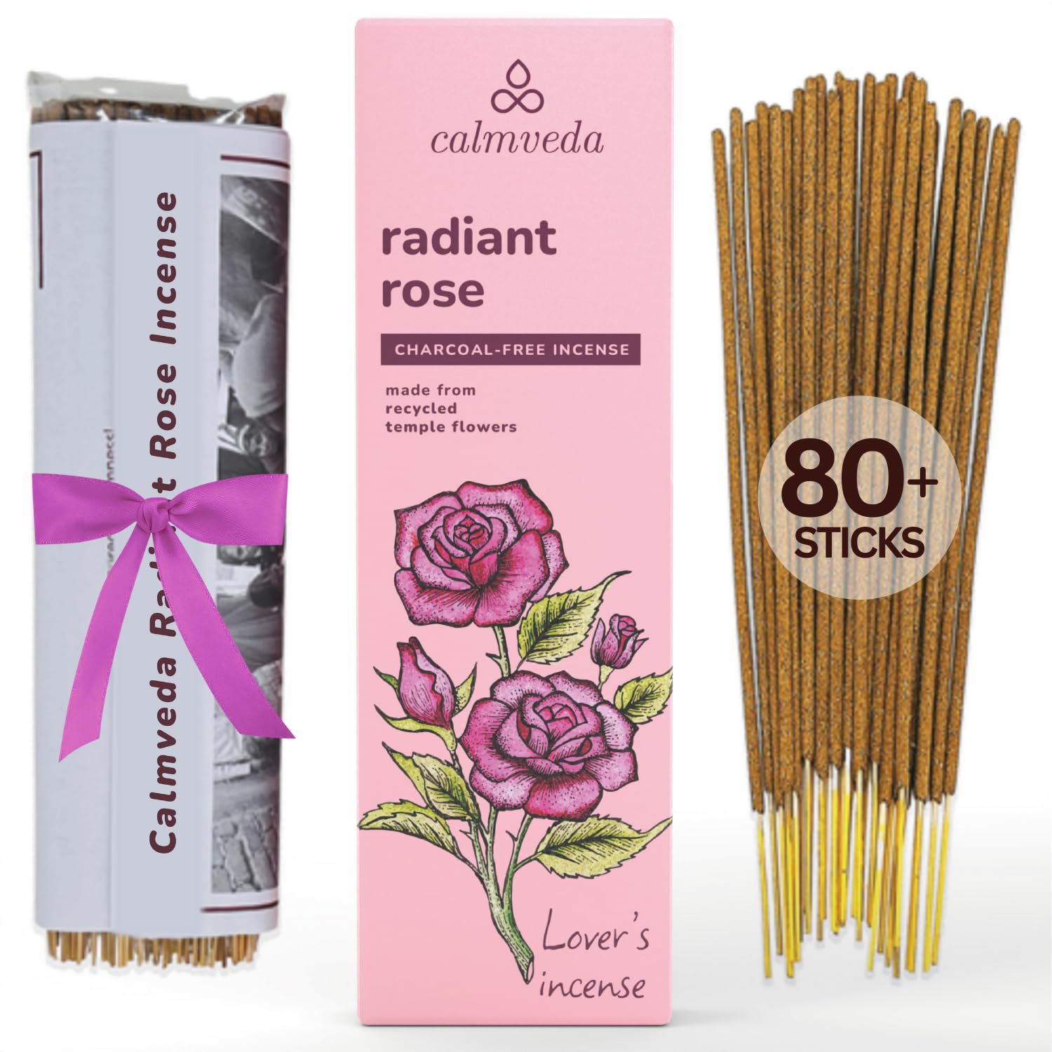 Radiant Rose Incense Sticks for Love - (80 Sticks) Charcoal Free Incense Using Upcycled Flowers | Romance Incense to Promote Love & Care, Perfect Housewarming Gift — image 1
