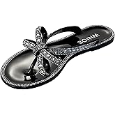 WnioJbobss Womens Flat Sandals Jelly Flip Flops Crystals Rhinestones Bow Knot Glitter Sandals