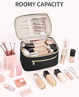 Wandering Nature Travel Makeup Bag with Brush Compartment Quilted Black view 5