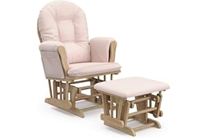 Storkcraft Premium Hoop Glider and Ottoman (Natural/Pink) – Padded Cushions with Storage Pocket, Smooth Rocking Motion, Easy 