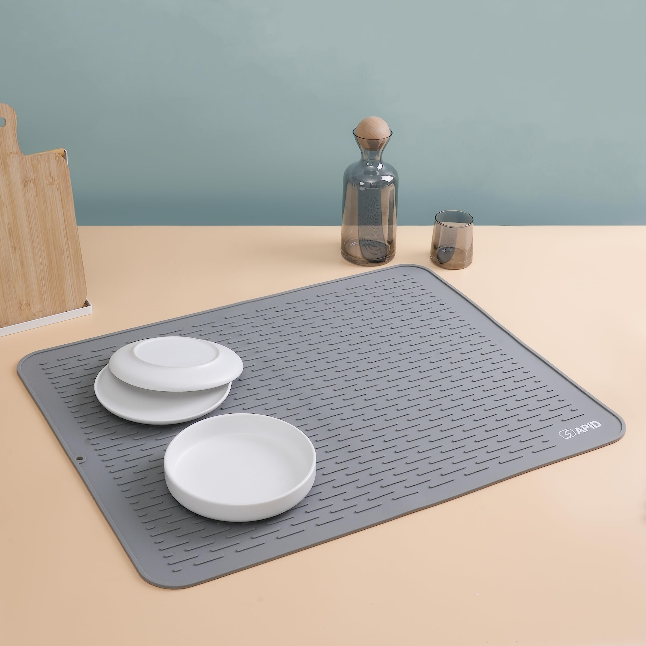 Photo 1 of Extra Large 30 x 24 Inch Silicone Dish Drying Mat for Dish Drying Rack, Easy Clean Silicone Drying Mat for Kitchen Counter, Non-Slip Dish Drain Matt, Heat Resistant Silicon Dish Mat, Gray, SAPID