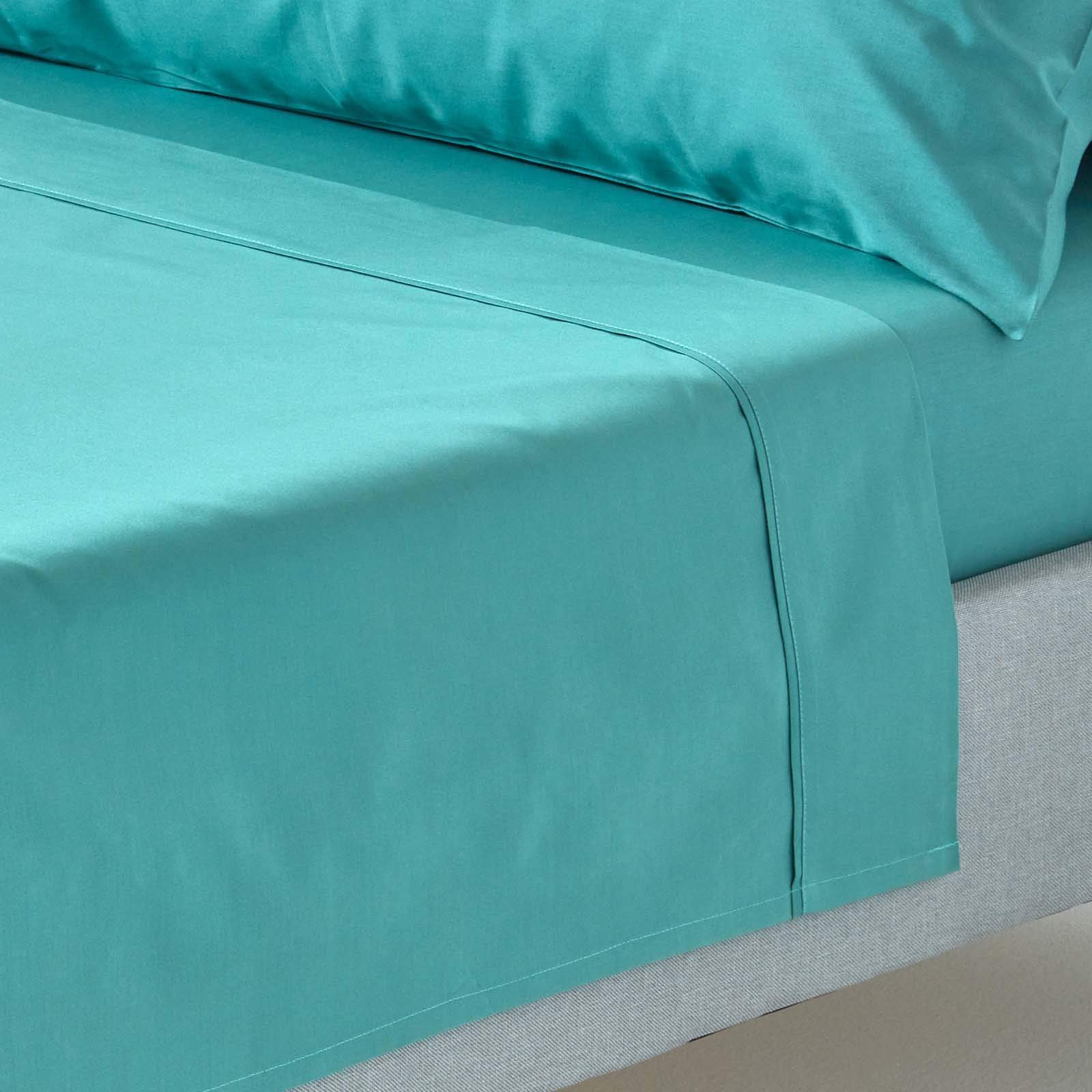 HOMESCAPES Teal Pure Egyptian Cotton Flat Sheet Single 200 TC 400 Thread Count Equivalent Bed Sheet
