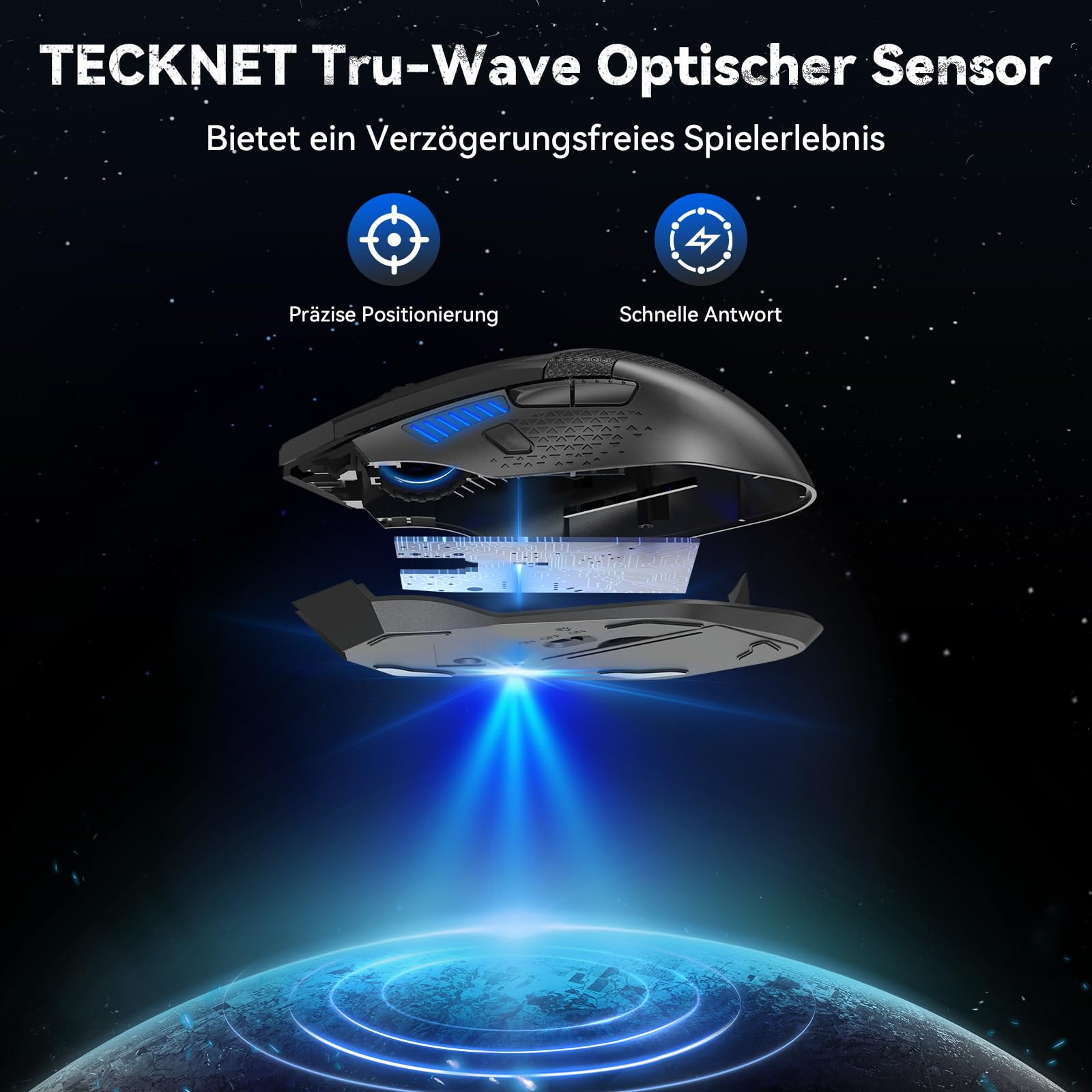 TECKNET Kabellose Gaming Maus, 2,4 GHz Wireless Mouse Gaming mit Schnellfeuertaste, 8 Tasten, 4800 DPI, 20 Millionen Klicks, Ergonomische Optische Maus für PC/Mac/Laptop 6