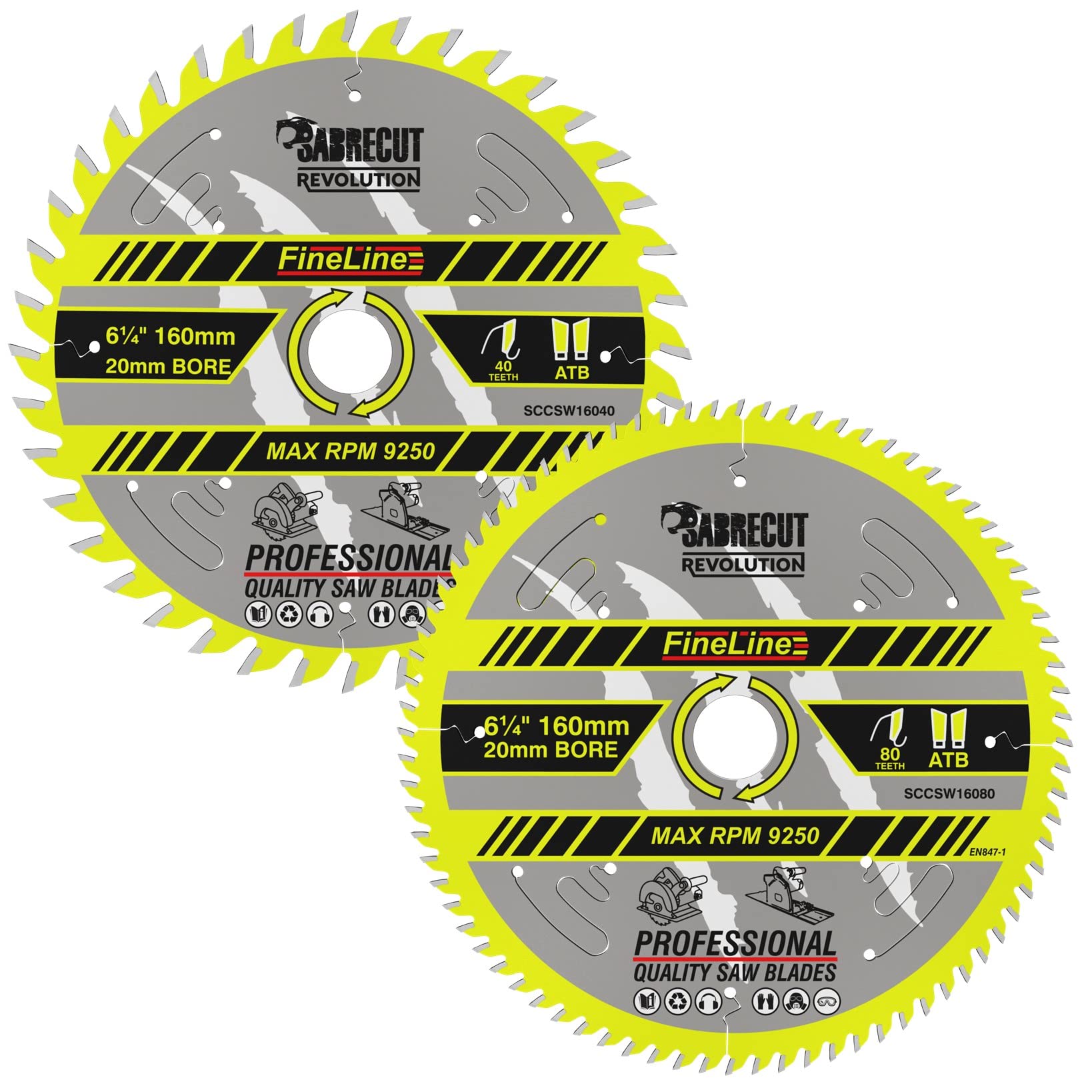2 x SCCSW160K1 SabreCut 160mm 40T and 80T x 20mm Bore FineLine Thin Kerf Wood Plywood MDF Chipboard Cross Cutting and Rip Cutting Saw Blades