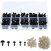 Safety Eyes, 100 Pcs Black Safety Eyes, Plastic Safety Eye and Washers for Doll, Plush Animal, Craft (5 Sizes)