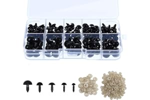 Safety Eyes, 100 Pcs Black Safety Eyes, Plastic Safety Eye and Washers for Doll, Plush Animal, Craft (5 Sizes)