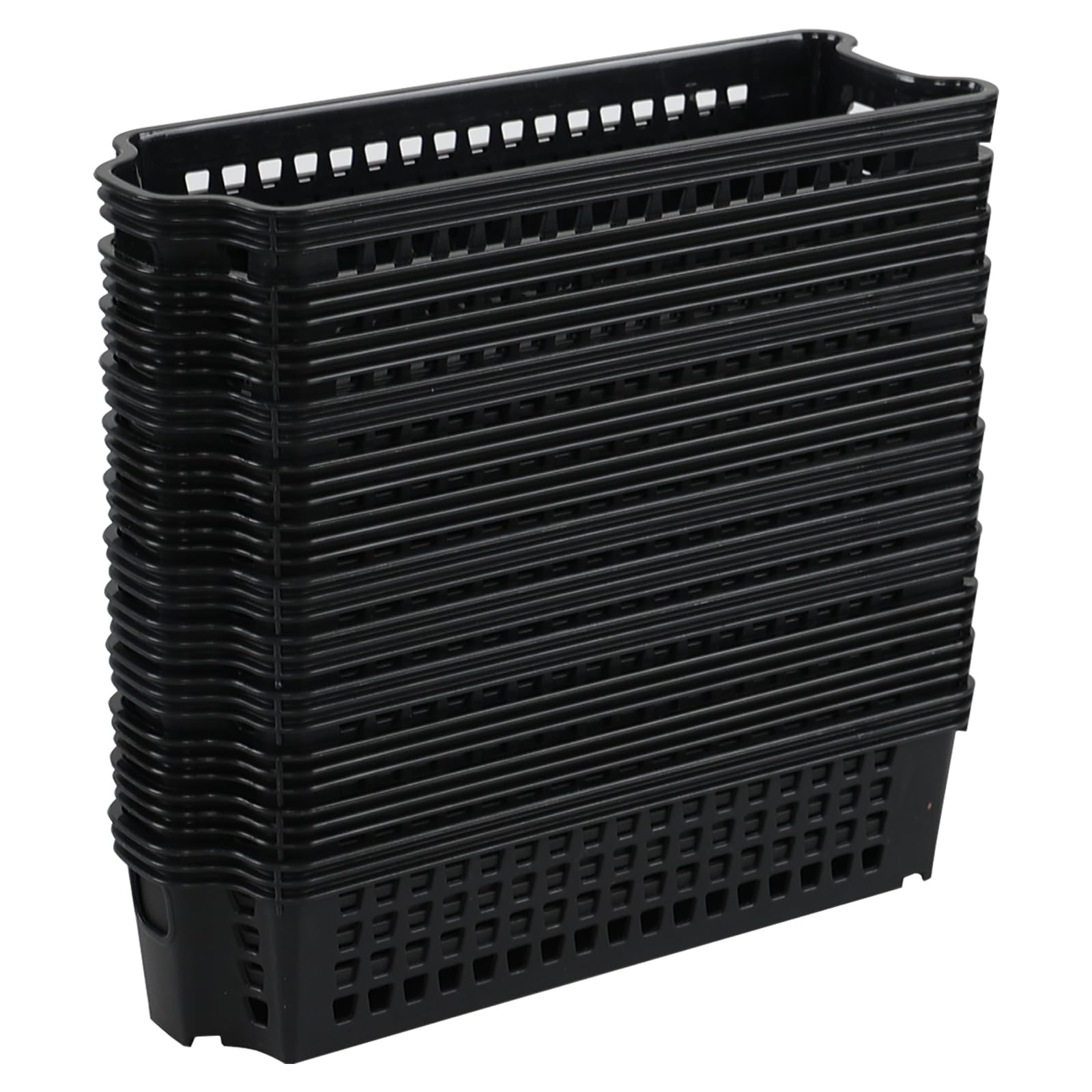 Jnktka Slim Plastic Storage Baskets, Black Stacking Basket Organizer, Set of 12