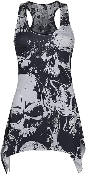 Heartless Top o Mini Vestido con Encaje y Calaveras Estampadas - Blanco/Negro