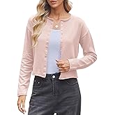 Women Crop Knit Cardigan Lightweight Crewneck Button Up Sweater Fitted Short Cardigans Layering Top