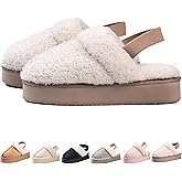 E E EMPTY ENTIRE Women's Platform Slippers, Suede Fuzzy Slippers with Strap