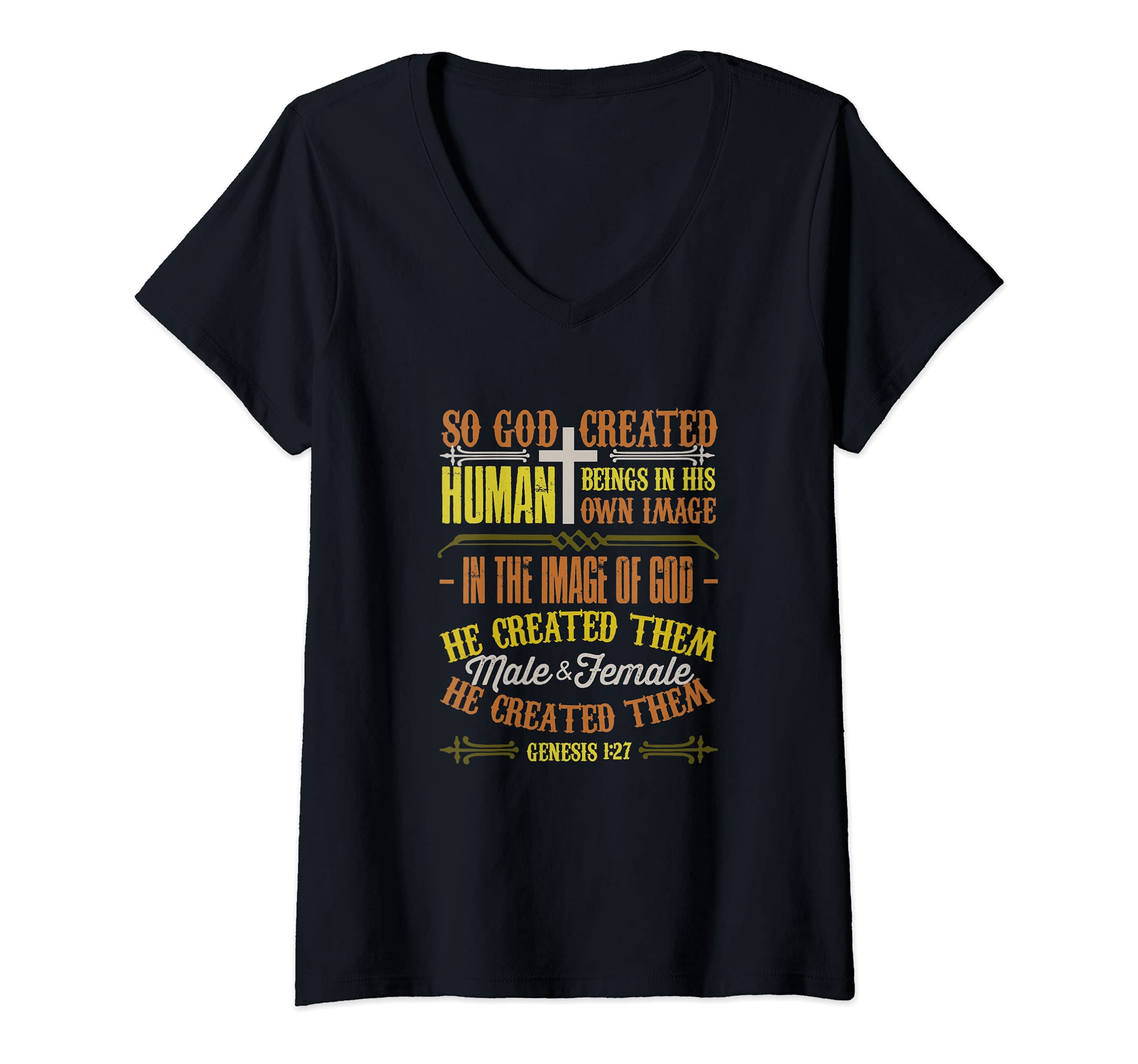 Womens Christian Bible Verse Genesis 1:27 God Created Humans V-Neck T-Shirt