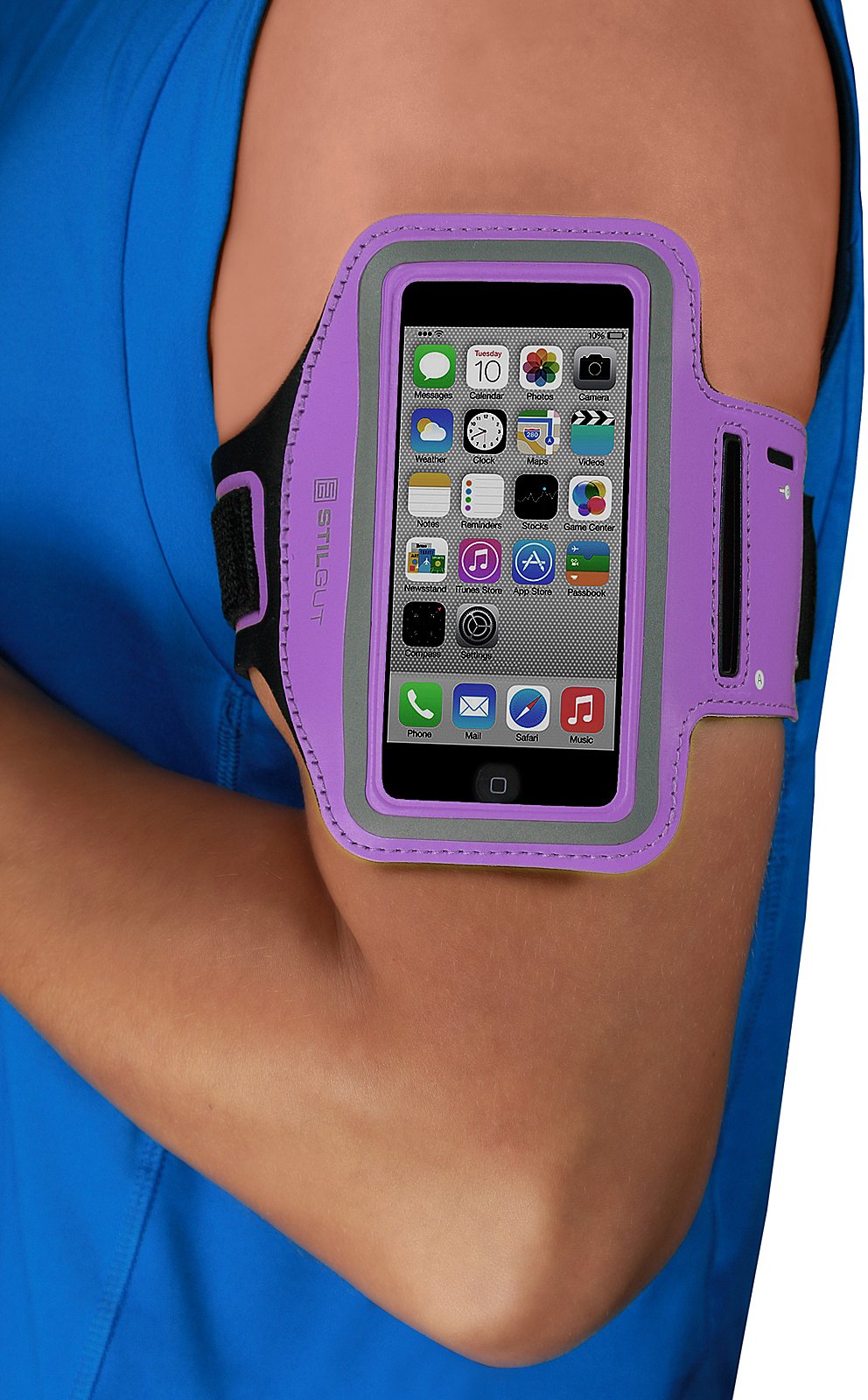 StilGut Sports Armband Compatible with Apple iPhone SE /5/5c/5s, iPhone 4/4s, Galaxy S5 mini, S4 mini and more, Purple