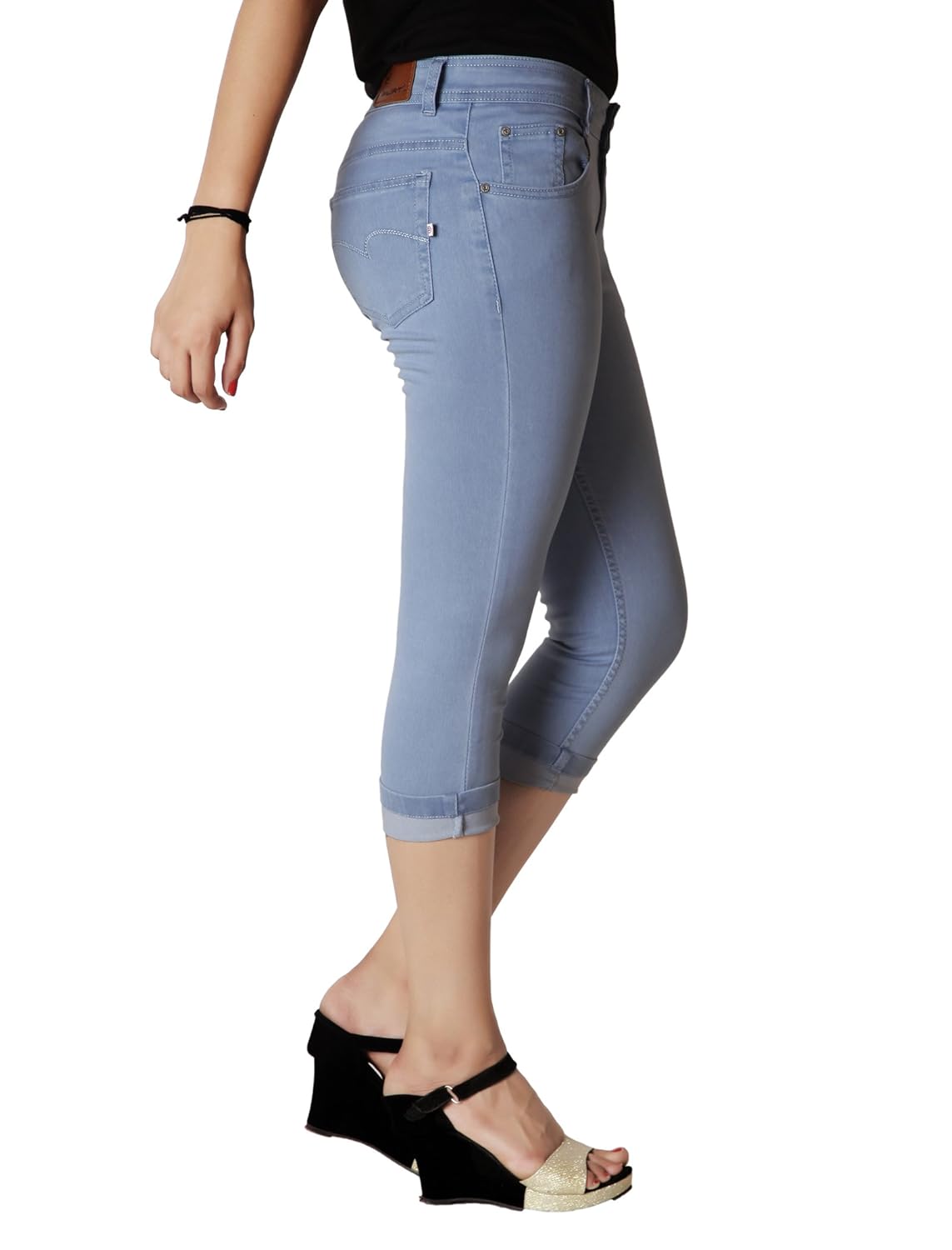 flirt nx women's stretchable ice blue capri